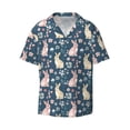 thumbnail image 2 of Lsque Cute Rabbit Floral print Men's Cuban Collar Short Sleeve Shirt Summer Beachwear Casual Button Down Fashionable Vacation Leisure Shirt-X-Large, 2 of 7