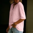 thumbnail image 4 of Women's V Neck 3/4 Sleeve Henley Top, Button Detail Casual Loose Tunic Blouse, Solid Color Elbow Sleeve Shirt for Daily Office Casual Wear 07-Pink L, 4 of 5