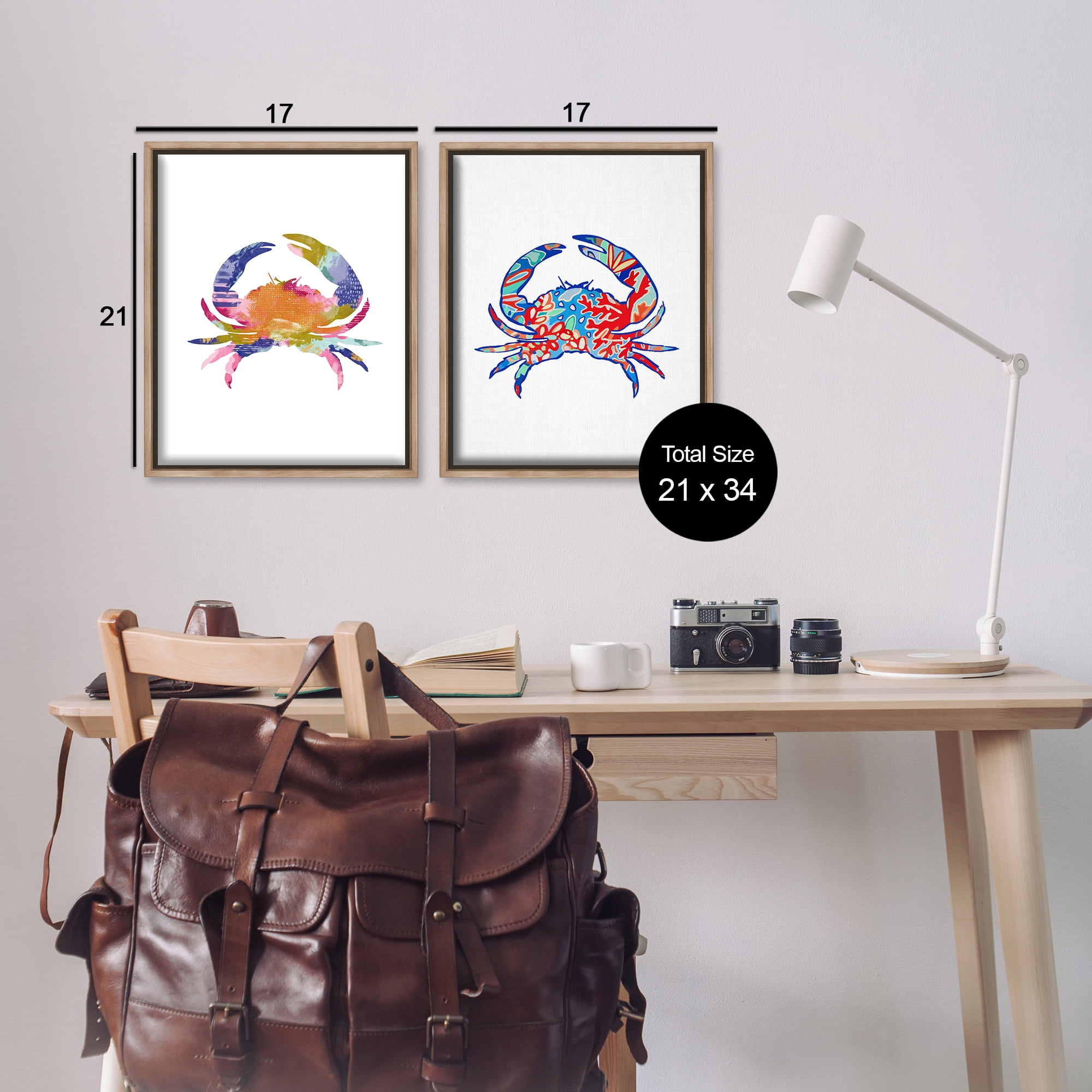 Stupell Industries Colorful Crab Silhouette Animals Painting Brown Floater Framed Canvas Art Print Wall Art, 17 x 21, Set of 2