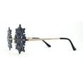 thumbnail image 3 of Die Cut Snow Flake Shape Rimless Retro Round Sunglasses Gold Black, 3 of 4