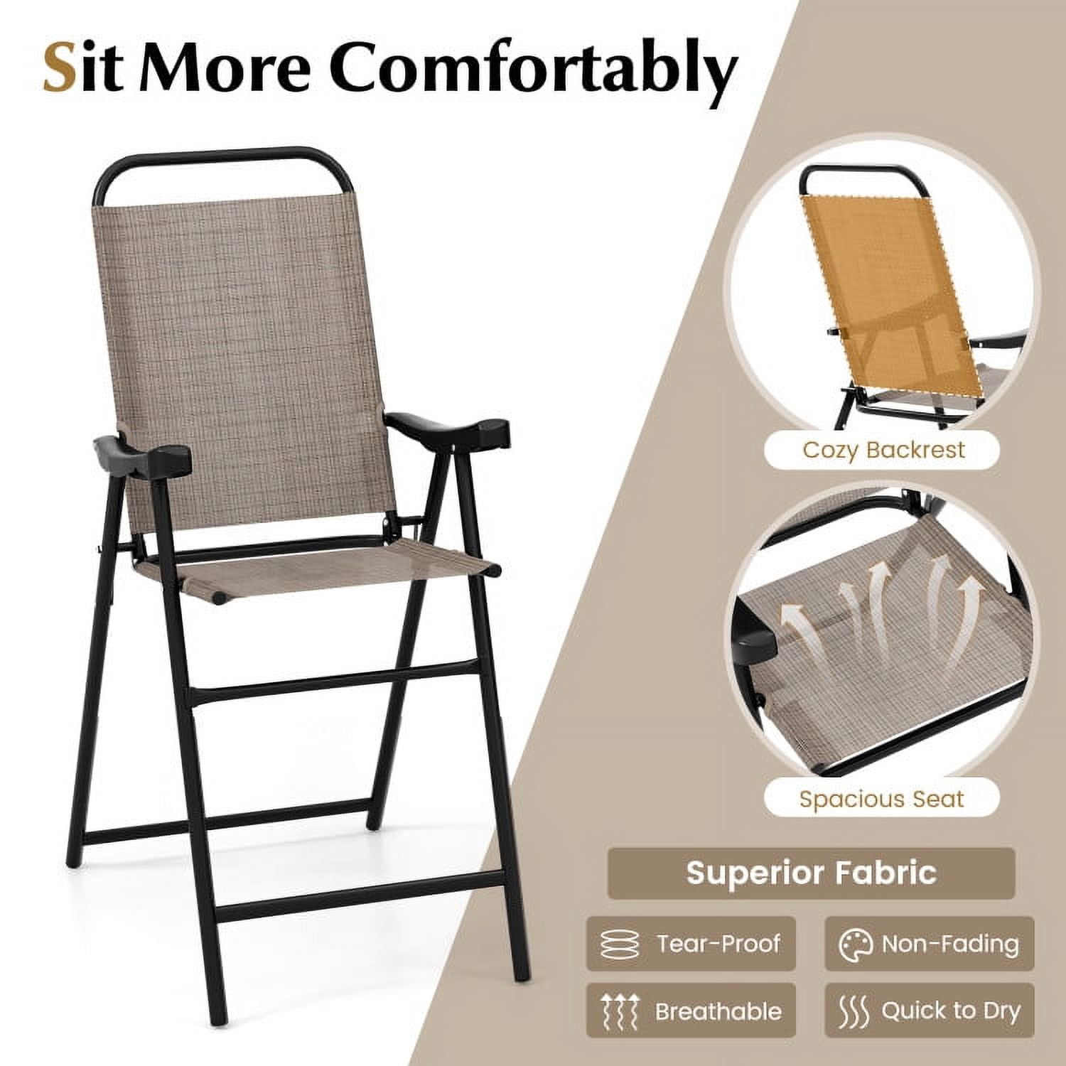 Aimee Lii Patio Folding Bar Stool Set of 4 with Metal Frame and Footrest, Outdoor Patio Furniture, Coffee