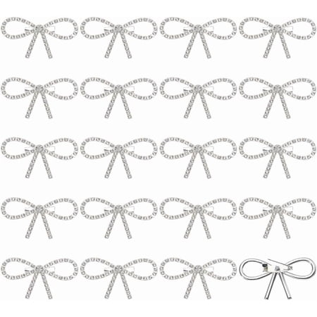 20 PCS Bowknot Brooch Pin 1.1x2inch Rhinestone Bowknot Lapel Pin Silver Alloy Tie Shape Brooches Alloy Rhinestone Embellishment for Clothes Scarf Cardigan Decoration
