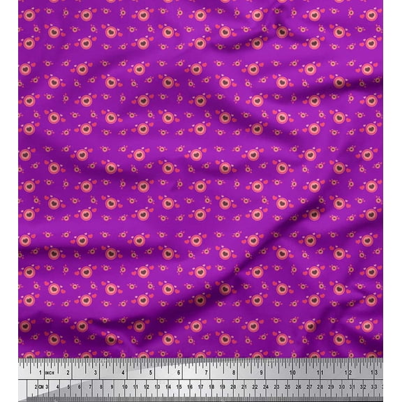 Soimoi Purple Cotton Voile Fabric Circle & Heart Print Fabric by the Yard 42 Inch Wide