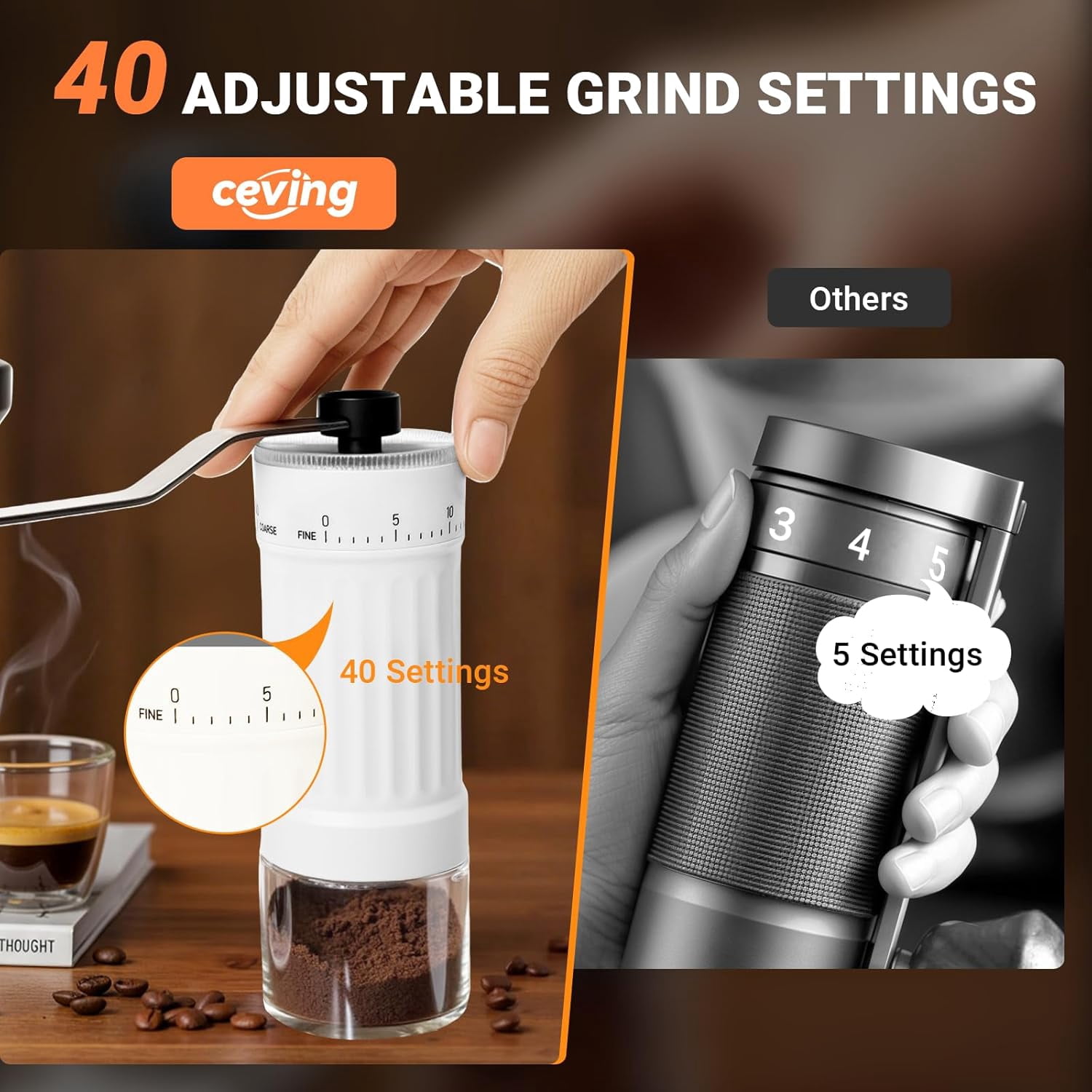 Mini Manual Coffee Grinder with 40 Adjustable Settings, Portable Hand Coffee Bean Mill with 30g Capacity, Conical Burr Coffee Grinder with Crank for Travel, Camping, Office, Espresso, Pour Over, etc