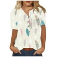 thumbnail image 1 of EQWLJWE Hauts d'Été pour Femmes Hauts pour Femmes Liquidation Mode Femmes Col Rond Manches Courtes Imprimé Bouton Poche Hauts Décontractés Blouse, 1 of 5