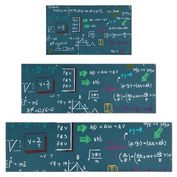 Math Equations Lab Tools Blue Pattern Kitchen Rugs Sets Of 3,Kitchen Runner Rugs Non Skid Washable,Decorative Kitchen Floor Mats for Kitchen,Sink,Laundry,17"x30" 17"x47" 17"x59"