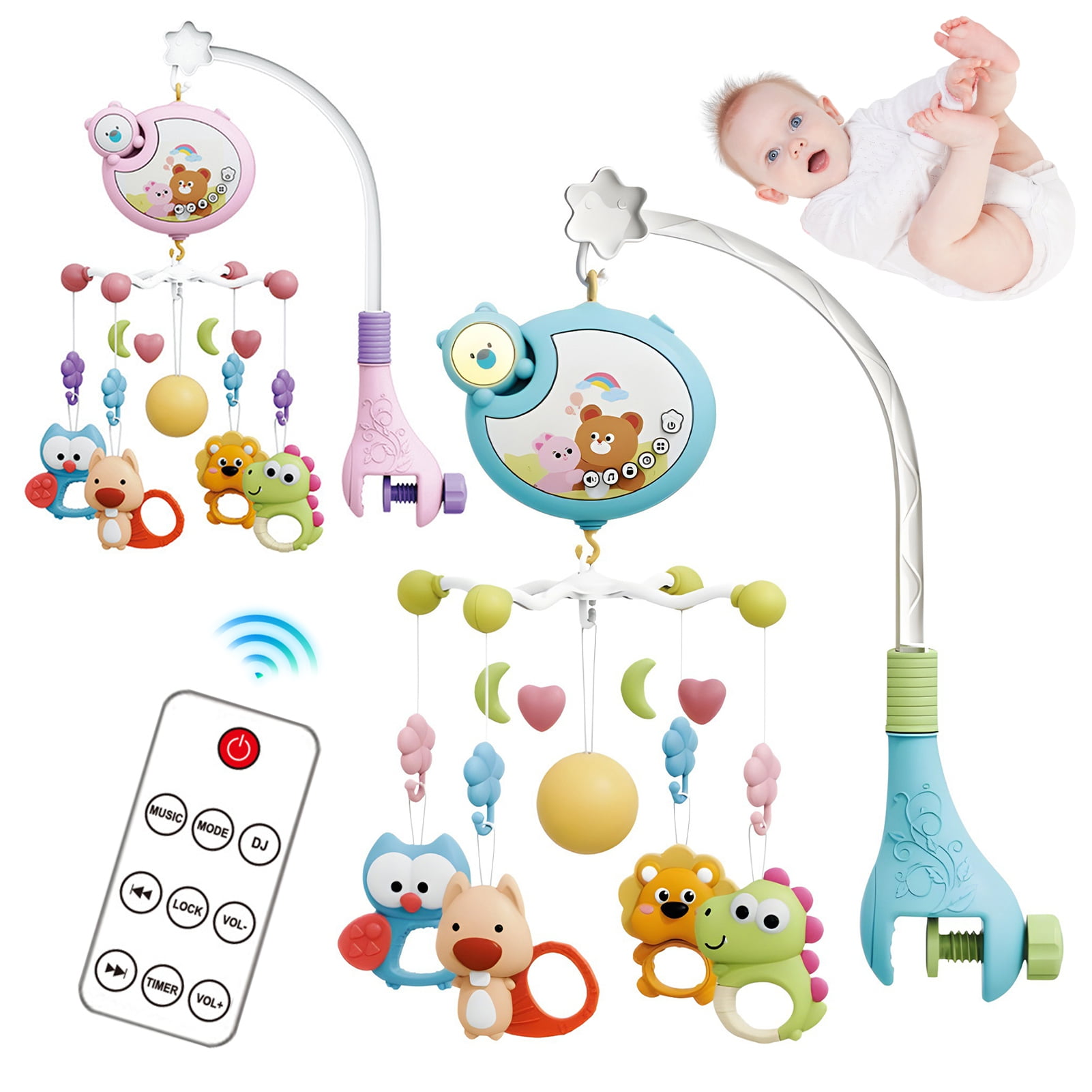 BAELLERT Baby Mobiles for Cribs Crib Mobile with Music & Lights Remote Control Rotating Rattle Toy Star Projection Relaxing Music Baby Crib Rattle for Boys Girls