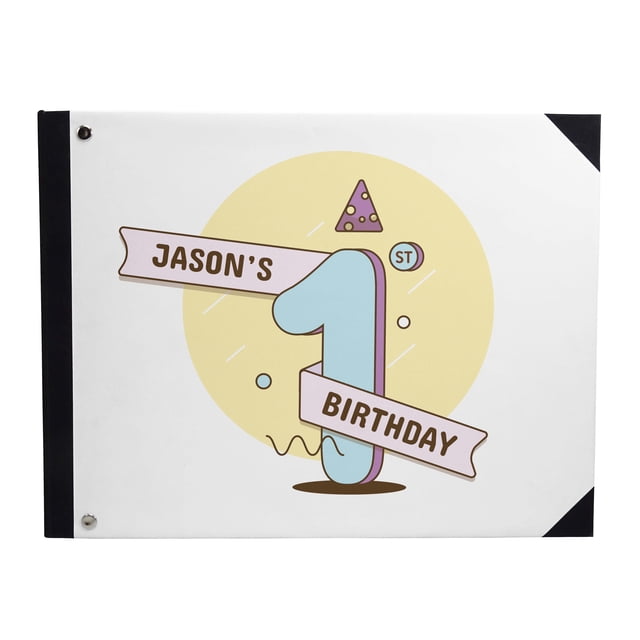 Darling Souvenir White Festive Cap & Banner Birthday PartyGuestbookHardbound Cover Personalized Printed MemoryGuestRegistry-9 x 12 Inches