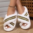 thumbnail image 5 of Miqool Womens Criss Cross Plush Fuzzy House Slippers Soft Footbed Open Toe Memory Foam Flat Slip On Cozy Slides, 5 of 5