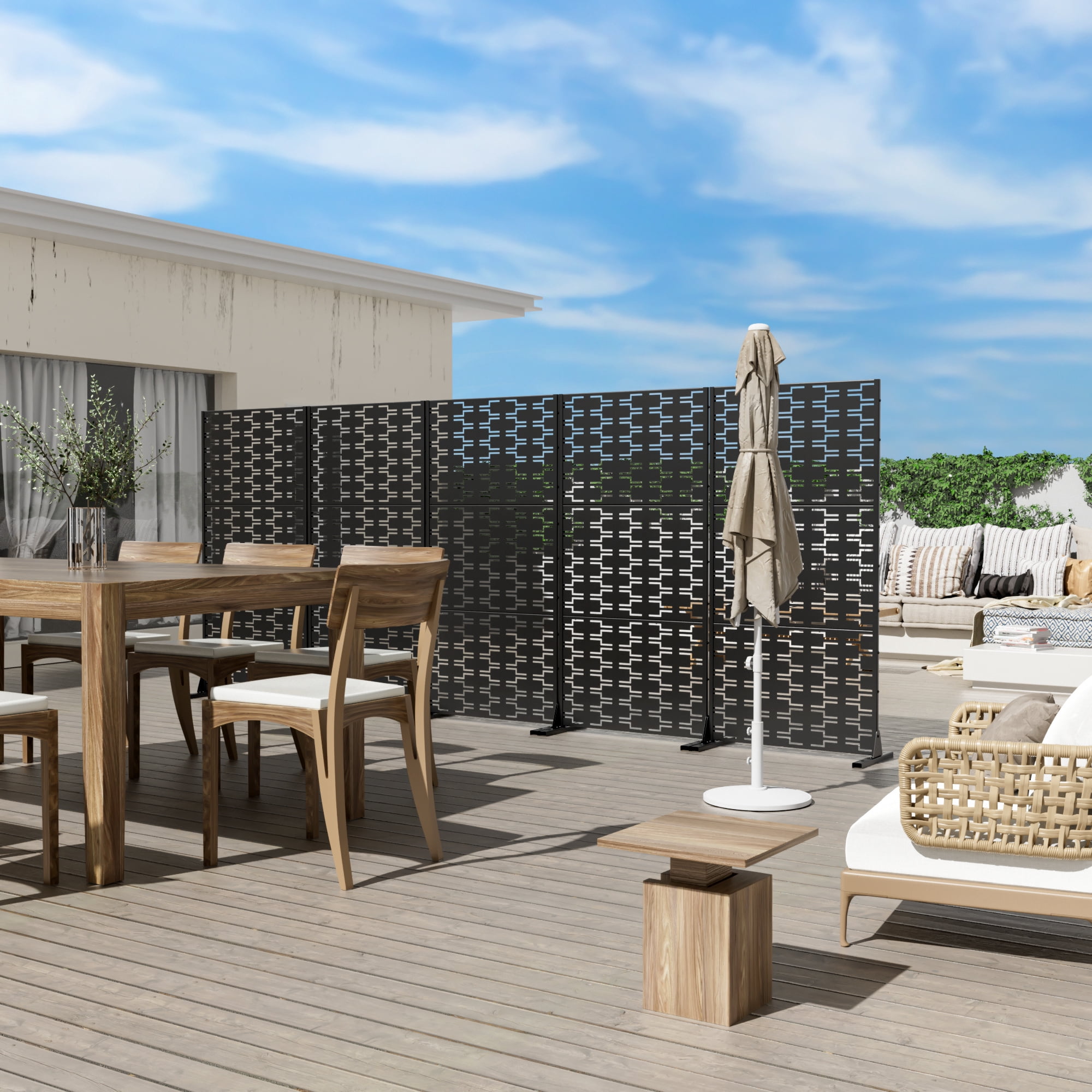 72"x35"x16" Outdoor Privacy Screen with Stand Metal Balcony Decorative Screen,Black
