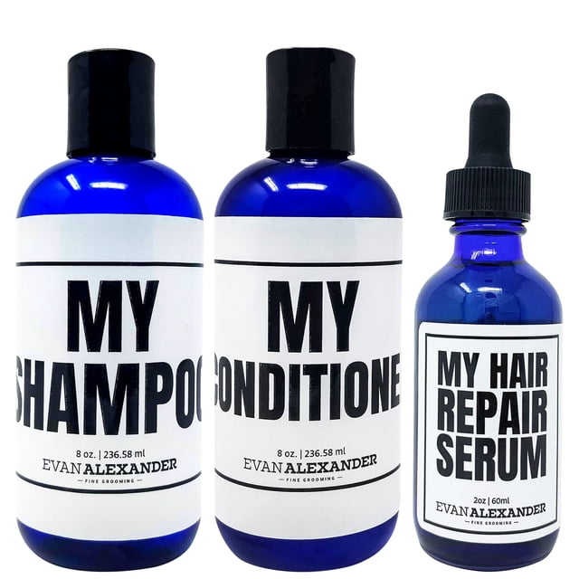 Evan Alexander Grooming MY Hair Repair System para hombres - Apoya el crecimiento del cabello y nutre el cuero cabelludo - Champú acondicionador y aceite para el crecimiento del cabello y juego de ref