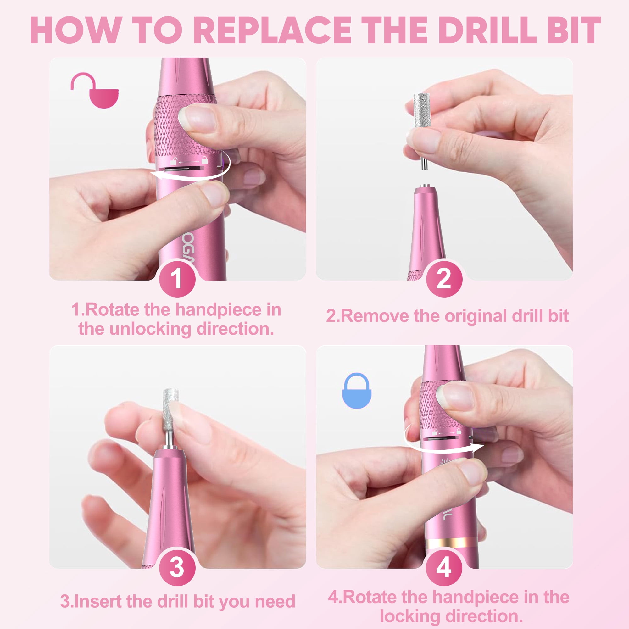 Sdlogal Professional Electric Nail File Drill Kit Rechargeable Manicure 45000 RPM Battery Powered
