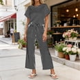 thumbnail image 3 of Idoravan womens 2 piece lounge sets Women's Round Neck Stripe Short Sleeve shirts Long Pants With Elastic Waist Pocket pants Set, 3 of 7