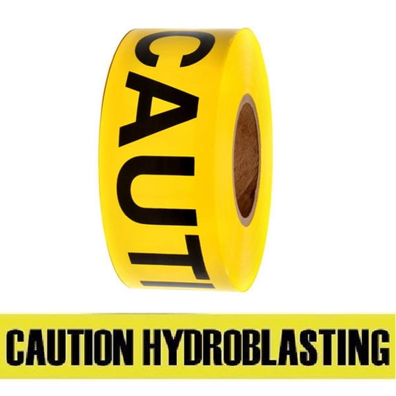 Barricade Tape - Caution Hyardroblasting - Yellow 3" X 1000 Ft Non Adhesive 3 Mil (8 Roll/Case)