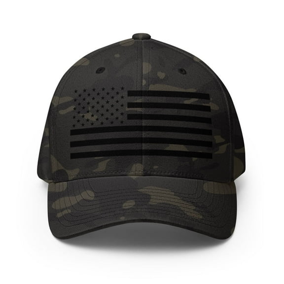 American Flag Hat - Structured Twill Cap (Multicam Black, S/M)