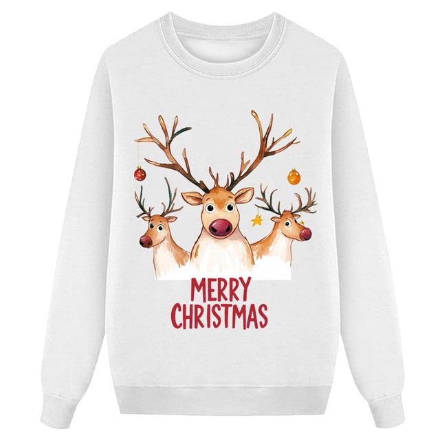 RXMEKW Chandail de Noël pour Femmes à Manches Longues, Col Rond, Imprimé, Décontracté, Chaud, Haut, Style Maman, Vêtement des Fêtes