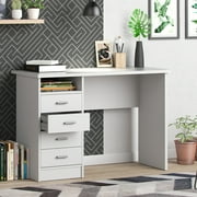 Tvilum Warner 4 Drawer Office Desk with 1 Shelf for Adults, White Finish