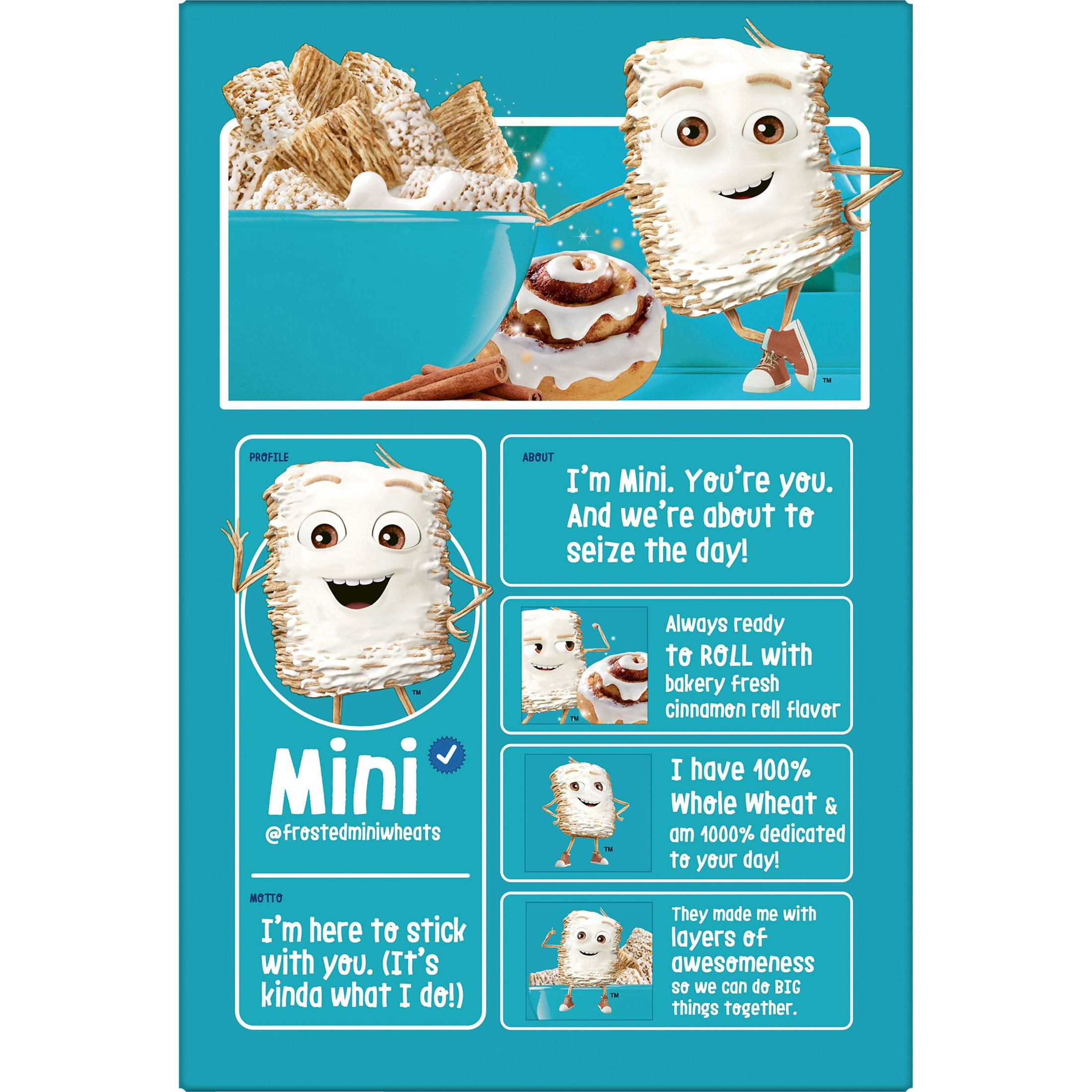 Kellogg's Frosted Mini-Wheats Cold Breakfast Cereal, Fiber Cereal, Whole Grain, Cinnamon Roll, 14.3oz Box (1 Box)