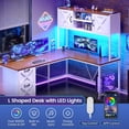 thumbnail image 6 of Farmhouse L Shaped Computer Desk with 2 Drawers and Storage Shelves, Reversible 86.6" Gaming Desk with LED Lights, Corner Office Desk for Home Office, Bedroom, Living Room, 6 of 7