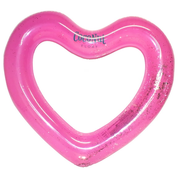 CocoNut Float: Pink Glitter Heart Pool Float - 48"x40", Inflatable 48" Jumbo Ring, Anti-Leak, Durable, Water Accessory