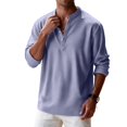 thumbnail image 7 of Mens Waffle Textured Button Down Henley Shirt Casual Solid Band Collar Shirts Purple XL, 7 of 7