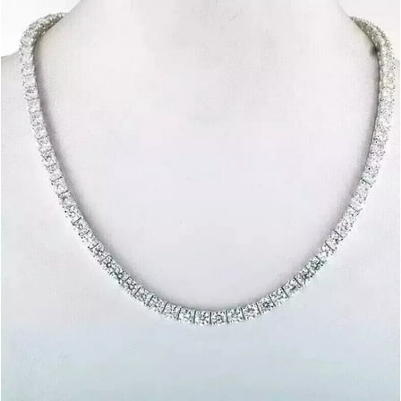 4MM 25Ct Gorgeous Round Cut Diamond Tennis Necklace 14K White Gold Plated 18" In 925 Silver
