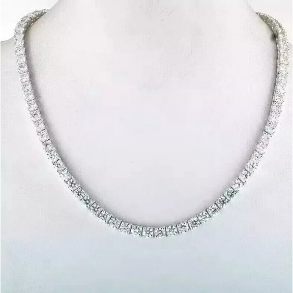 4MM 25Ct Gorgeous Round Cut Diamond Tennis Necklace 14K White Gold Plated 18" In 925 Silver