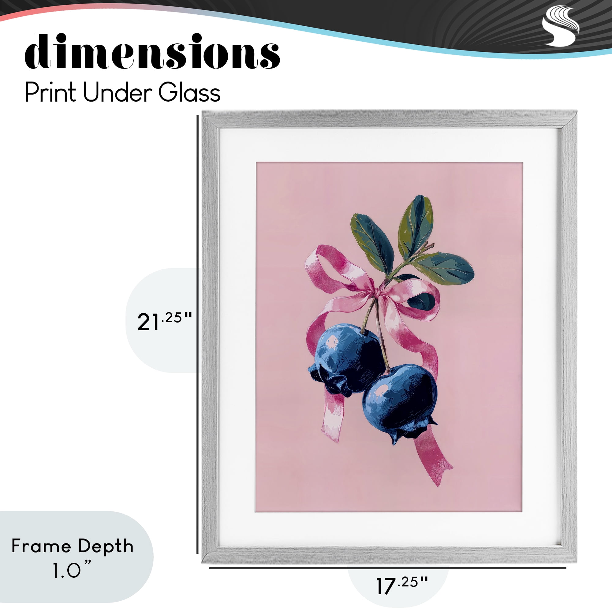 Stupell Industries Blueberry Branch with Pink Bow Gray Framed Print Under Glass, design by Imagine It Images