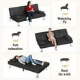 thumbnail image 4 of Lacoo Linen Futon Sofa Bed Modern Convertible Sleeper Couch with Removable Armrests & Cup Holders for Living Room,Small Spaces,PU Leather Black, 4 of 8