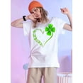 thumbnail image 1 of Camiseta De Verano Con Cuello Redondo Para Mujer, Camisetas De Verano Para Ir De Compras En La PlayaWomen's St. Patrick's Day Festive Black T-Shirt with Green Shamrock Heart Design - Casual Crew Nec, 1 of 8