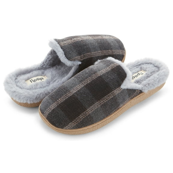 Floopi Women's Faux Fur Plaid Scuff Slipper