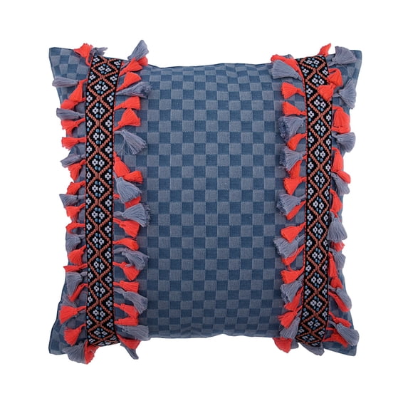 Pillow Cover, Blue Throw Pillows For Couch, 20x20 inch (50x50 cm) Denim Zippered Throw Pillow Covers, Pillow Covers with Check, Plaid Patterned, Modern Style Pillow - Denim Charlie