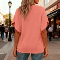 thumbnail image 5 of HomeDM Womens Petal Short Sleeve T Shirts, V Neck Solid Color Loose Fit Basic Tee for Women Summer - Rose Red/XL, 5 of 7