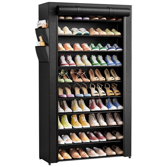 Organizador de zapatos Shoe Rack Kitsure de 10 niveles con funda antipolvo, color negro