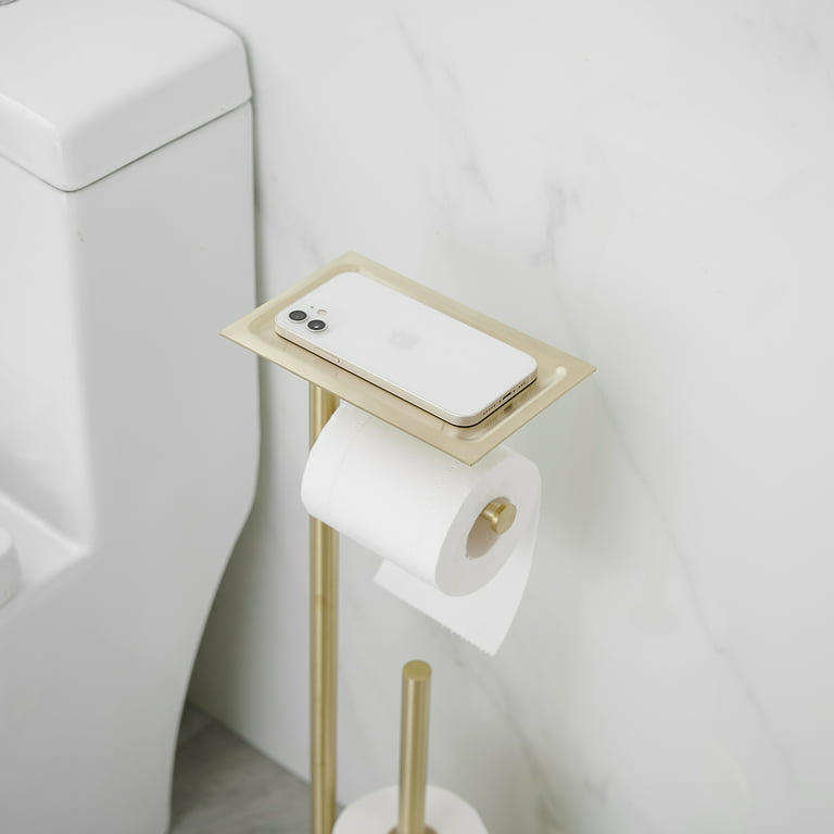 HEAVY BASE Toilet Paper Stand With Shelf, 22 Wood Colors, Phone