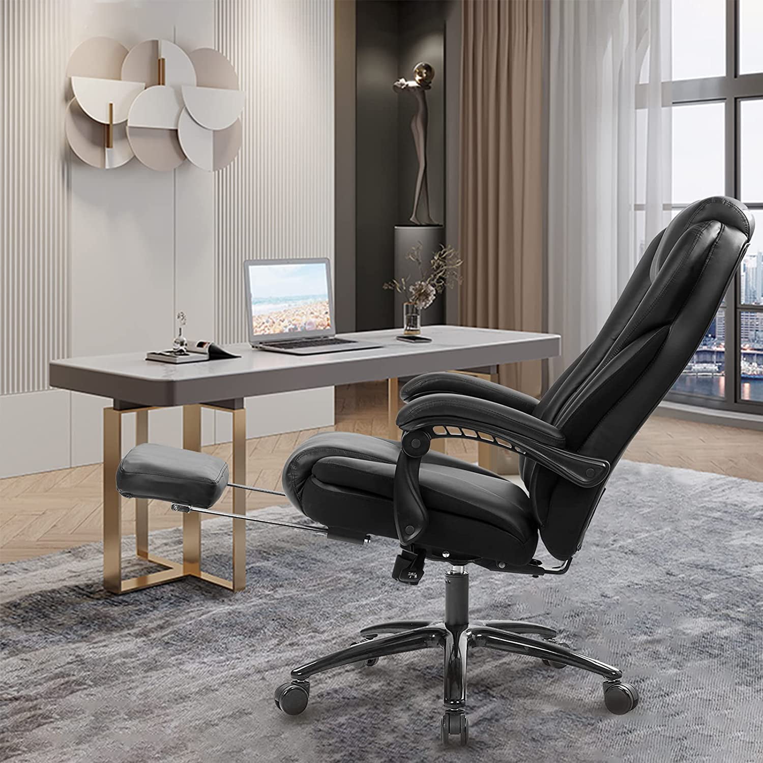 Executive Reclining Computer Desk Chair with Footrest, Headrest and Lu