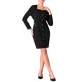 thumbnail image 2 of INSPIRE CHIC Women's Wear to Work Square Neck Buttoned Belted Sheath Dresses S Black, 2 of 5