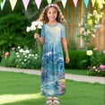 thumbnail image 4 of Uourmeti Ocean Dolphin Print Girls Maxi Dresses Short Sleeve Round Neck Flowy Holiday Long Dress with Pockets Cute A-Line Clothes, Size 11-12 Years, 4 of 7