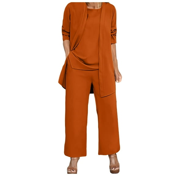 Women's Plus Size 3-Piece Autumn Winter Lounge Set – Long Sleeve Cardigan, Sleeveless Top & Wide Leg Pants Casual Sweatsuit Outfit