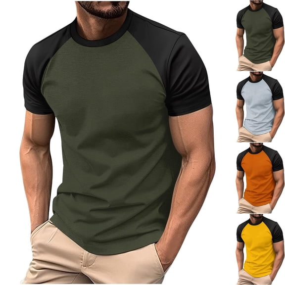 Mens Short Sleeve Raglan T-Shirts Color Block Active Tops Moisture Wicking Quick Dry Workout Tee Crewneck Muscle Basic Fitness Running Shirts