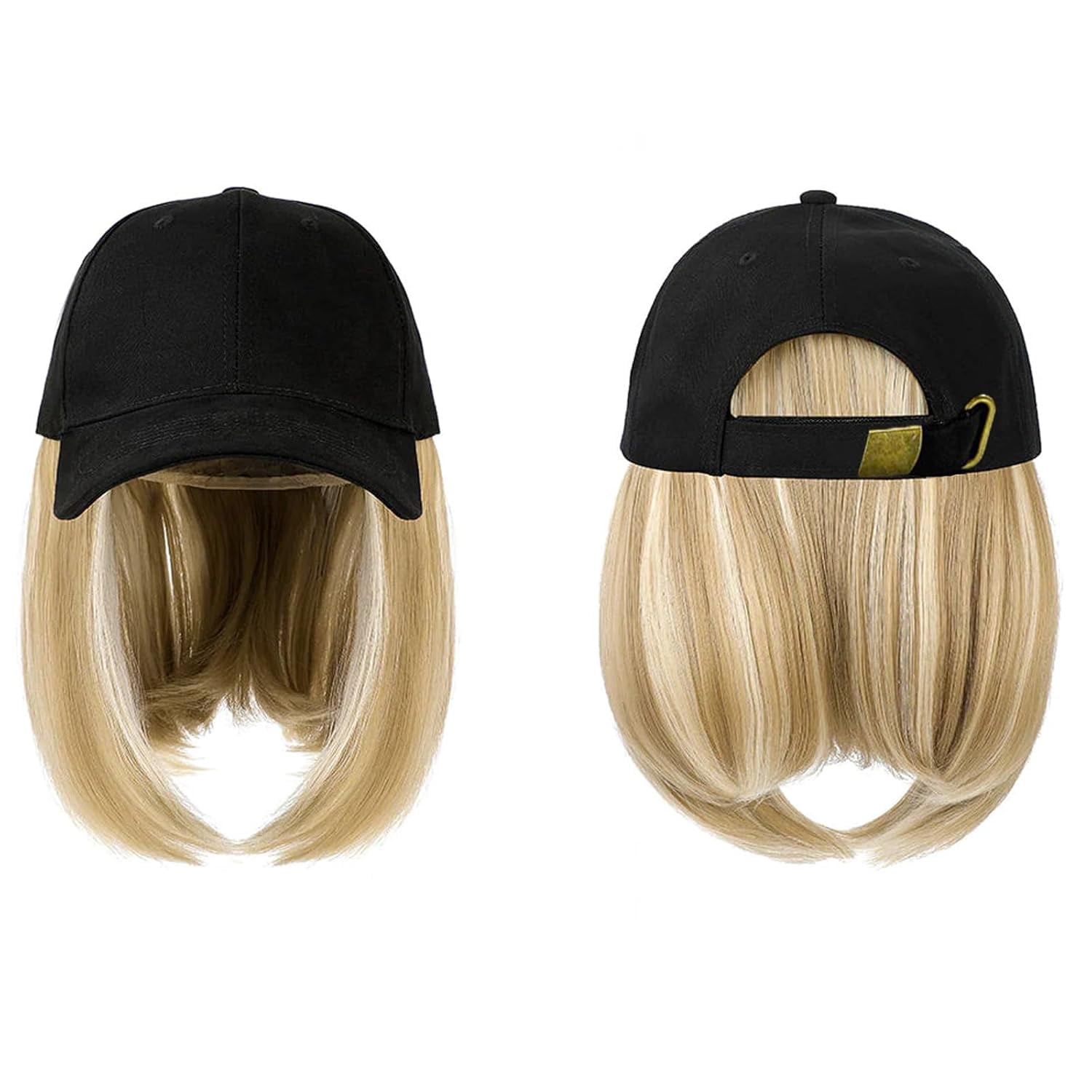 YEKEYI Baseball Cap with Hair Extensions Hat Wig Adjustable Hat Attached Short Straight Synthetic Hairpiece for Women