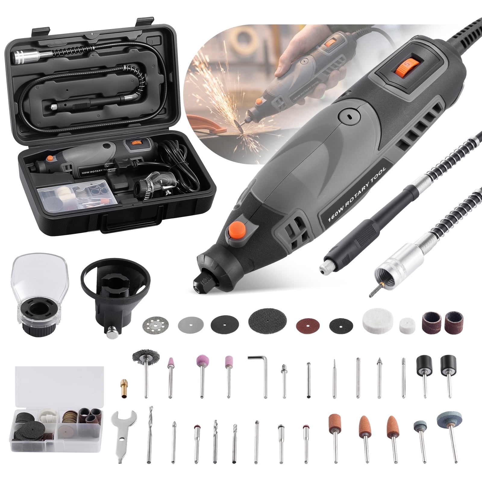 SPEEDWOW Rotary Tool Kit, 160W Corded Power Rotary Tools with 160 Accessories and Flex Shaft, 33000RPM 5 Variable Speed Electric Drill Set for Wood Carving, Engraving, Grinding, Sanding, DIY