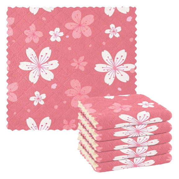 6 Pieces of Kitchen Towels 11x11Inch Kitchen Dish Cloths Kitchen Dish Towels Reuseable Cleaning Cloths Pink Flower