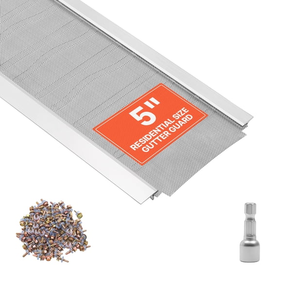 VEVOR Gutter Guard, 5 in Aluminum Gutter Cover with Stainless Steel Micro Mesh, Heavy-Duty 48ft Length, 0.04in Thick, Leaf Guard for Debris and Pine Needles,12 PCS