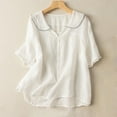thumbnail image 3 of Mittory Women's Casual Cotton Linen Button Up Lapel Doll Collar Shirt Spring Summer Ruffled Half Sleeve Loose Blouse Top, 3 of 6