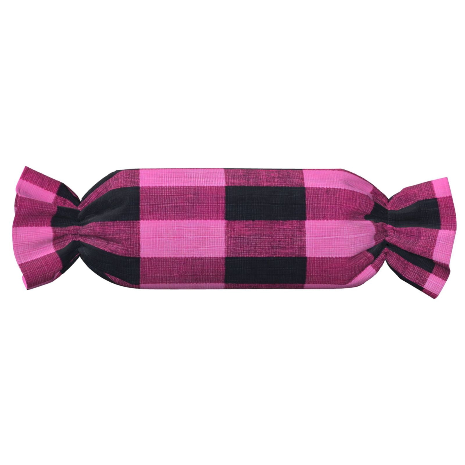 Candy Throw Pillow Travel Cervical Pillow Cylindrical Neck Body Cushion With Insert For Bed Couch Home Decor 9.8x24.4in Hotpink Buffalo Plaid Check Tartan Scotland_2