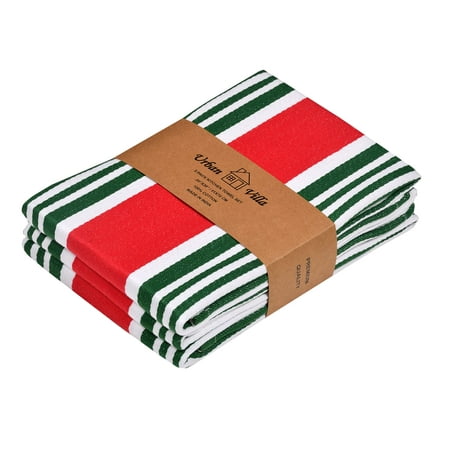 

Urban Villa Set of 3 Kitchen Towels Highly Absorbent 100% Cotton Dish Towel 20X30 inch with Mitered Corners Trendy Stripes Red Green White Christmas Colors Bar Towels & Tea Towels