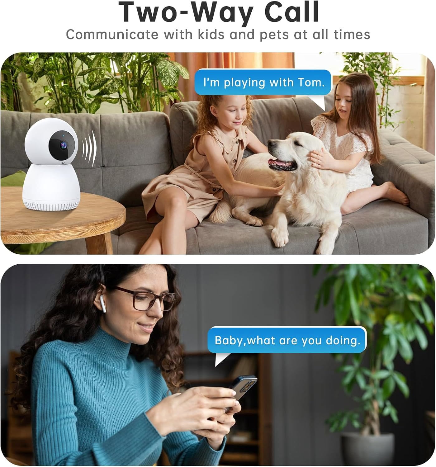 Indoor Security Camera 5G& 2.4GHz WiFi, Pan/Tilt Baby Camera for Home Security, 1080P Pet Camera with Phone App Motion Detection, 2-Way Talk, Night Vision, Siren Alarm, Compatible with Alexa(2Pack)