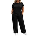 thumbnail image 2 of Ynynloco Women Plus Size 2 Piece Outfits Short Sleeve Pullover Top and Wide Straight Leg Pants Lounge Sets Tracksuit with Pockets, 2 of 8