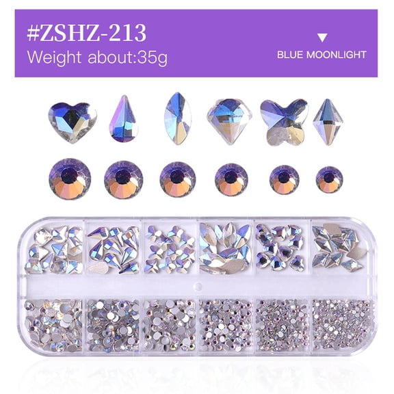 12 Grids Nail Decorations Set Heart Shape Flatback Gems Rhinestones for DIY Manicure Designs Jewelry Accessories